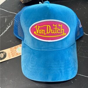Von Dutch Blue Mesh trucker hat with pink and yellow Accents